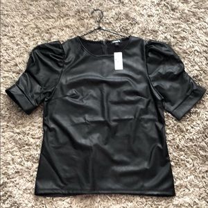 Vegan Leather Puff Sleeve Top